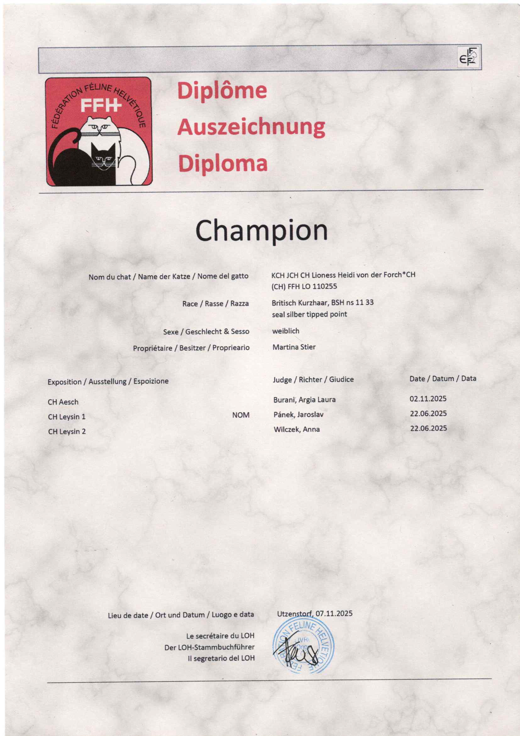 KCH JCH CH Lioness Heidi von der Forch