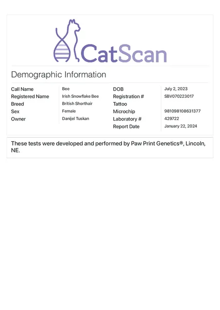 Gentest Paw Print Genetics, Bericht vom 22.1.2024